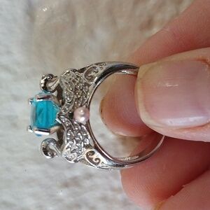 New Couple Swans 925 Silver Blue Gemstone Ring. 